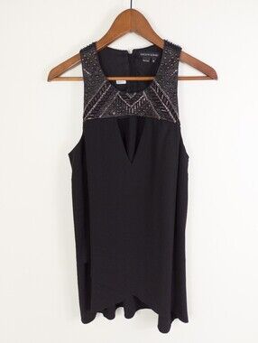 Sachin & Babi Black Beaded Metallic Cutout Tank Top Size Medium